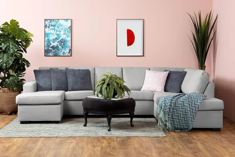 Crazy 5-personers Højrevendt U-formet X-Large Sofa med Chaiselong i Stof - Grå - Møbler - Sofaer - U Sofa