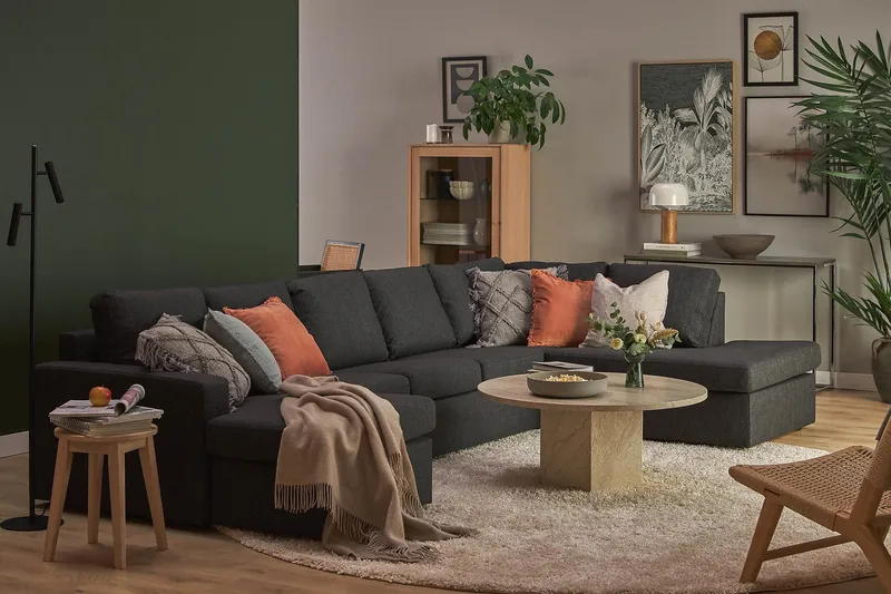 Crazy 5-personers Højrevendt U-formet X-Large Sofa med Chaiselong i Stof - Antracit - Møbler - Sofaer - U Sofa