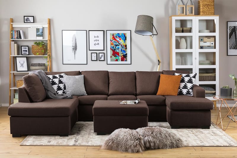 Crazy 5-personers Venstrevendt U-formet Sofa med Chaiselong i Stof - Brun - Møbler - Sofaer - U Sofa