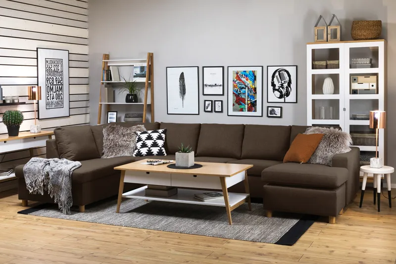 Crazy 5-personers Venstrevendt U-formet X-Large Sofa med Chaiselong i Stof - Brun - Møbler - Sofaer - U Sofa