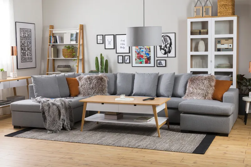 Crazy 5-personers Venstrevendt U-formet X-Large Sofa med Divan og Chaiselong i Stof inkl. Kuvertpuder - Grå - Møbler - Sofaer - U Sofa