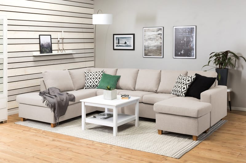Crazy 5-personers Venstrevendt U-formet Sofa med Chaiselong i Stof - Beige - Møbler - Sofaer - U Sofa