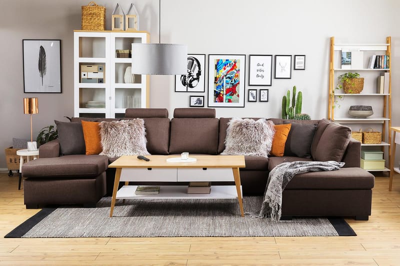 Crazy 5-personers Venstrevendt U-formet X-Large Sofa med Chaiselong i Stof - Brun - Møbler - Sofaer - U Sofa