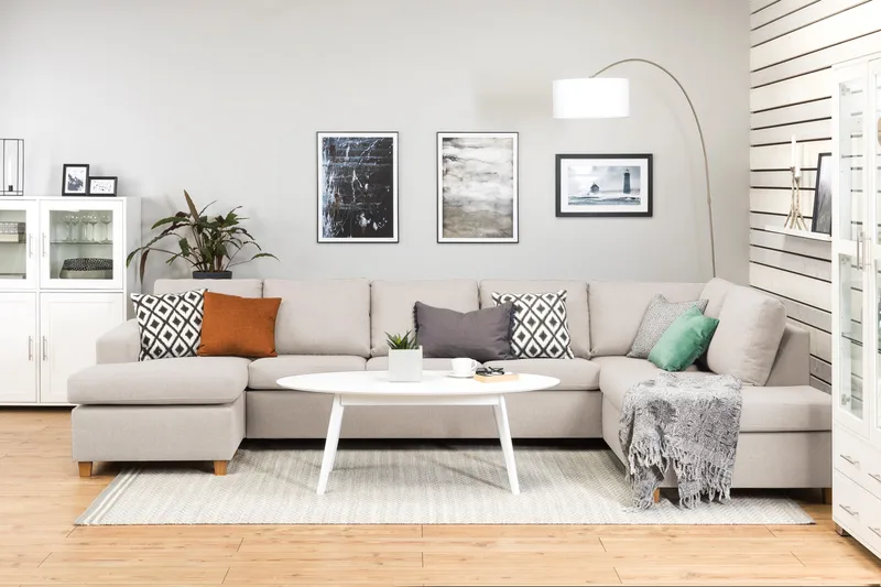 Crazy 5-personers Højrevendt U-formet X-Large Sofa med Chaiselong i Stof - Beige - Møbler - Sofaer - U Sofa