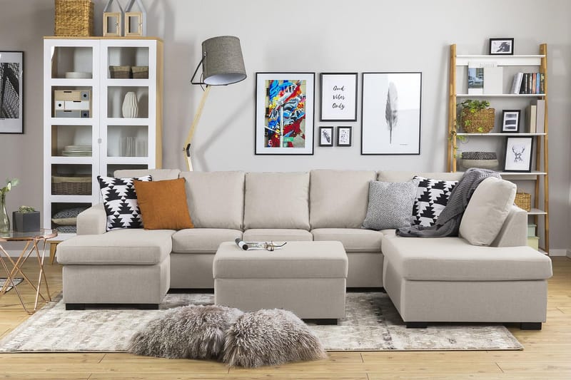Crazy 5-personers Højrevendt U-formet X-Large Sofa med Chaiselong i Stof - Beige - Møbler - Sofaer - U Sofa