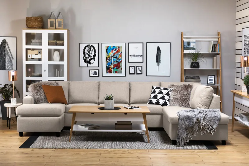 Crazy 5-personers Højrevendt U-formet X-Large Sofa med Chaiselong i Stof - Beige - Møbler - Sofaer - U Sofa