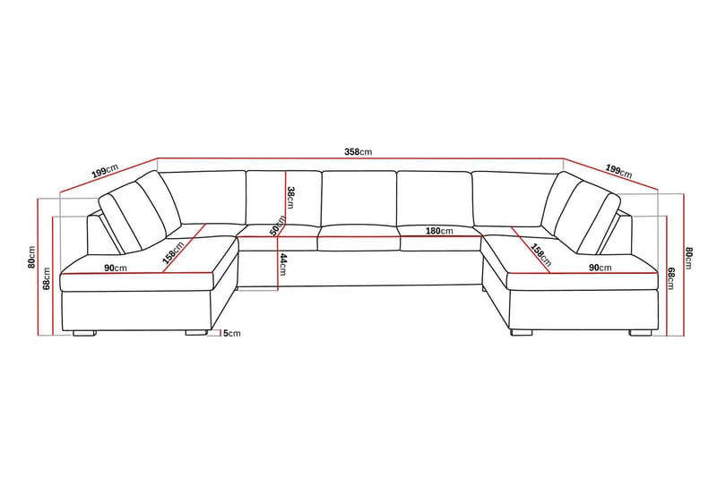 Crazy 5-personers U-formet Sofa med dobbeltchaiselong i Kunstlæder - Sort - Møbler - Sofaer - Lædersofaer