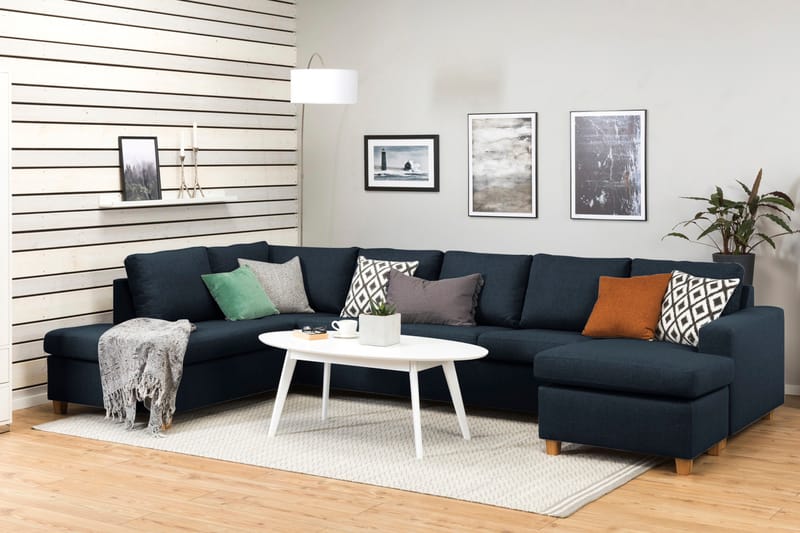 Crazy 5-personers Venstrevendt U-formet X-Large Sofa med Chaiselong i Stof - Blå - Møbler - Sofaer - U Sofa