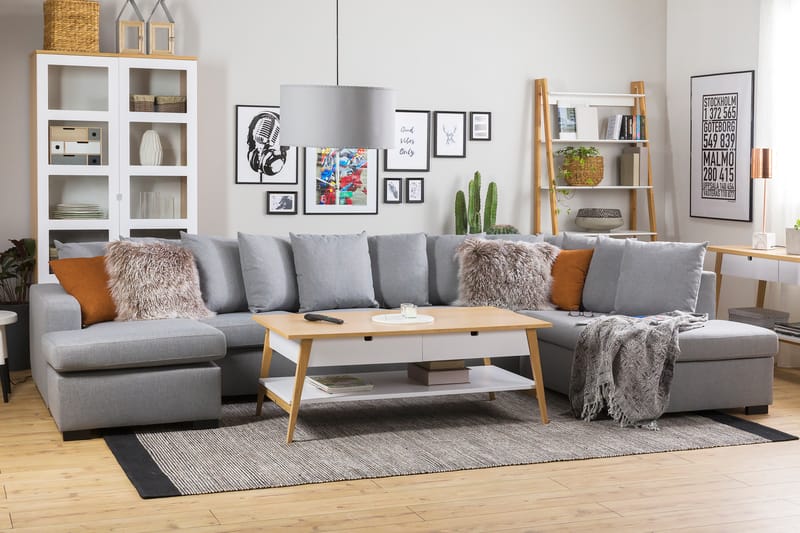 Crazy 5-personers Højrevendt U-formet X-Large Sofa med Divan og Chaiselong i Stof inkl. Kuvertpuder - Grå - Møbler - Sofaer - U Sofa