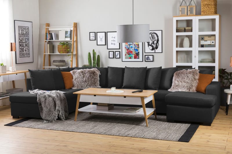 Crazy 5-personers Venstrevendt U-formet X-Large Sofa med Divan og Chaiselong i Stof inkl. Kuvertpuder - Antracit - Møbler - Sofaer - U Sofa
