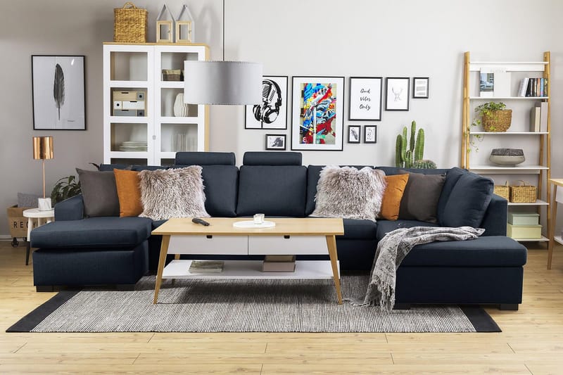 Crazy 5-personers Højrevendt U-formet X-Large Sofa med Chaiselong i Stof - Blå - Møbler - Sofaer - U Sofa