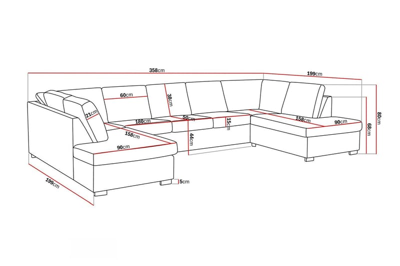 Crazy 5-personers U-formet Sofa med dobbeltchaiselong i Stof - Mørkegrå - Møbler - Sofaer - U Sofa