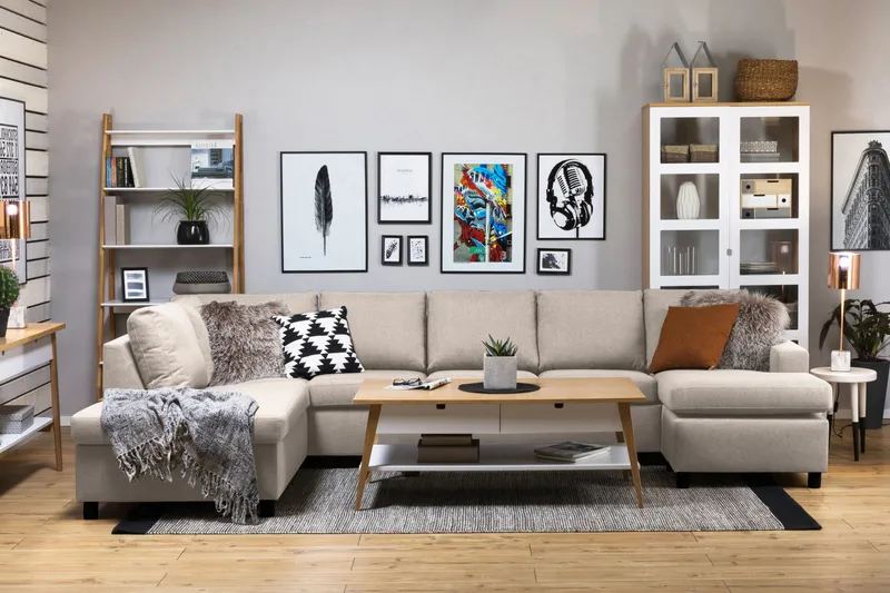 Crazy 5-personers Venstrevendt U-formet X-Large Sofa med Chaiselong i Stof - Beige - Møbler - Sofaer - U Sofa