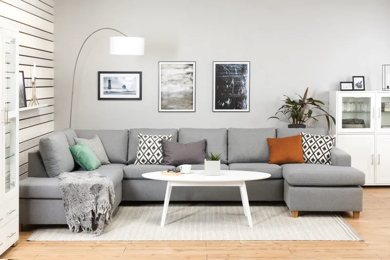 Crazy 5-personers Venstrevendt U-formet X-Large Sofa med Chaiselong i Stof - Grå - Møbler - Sofaer - U Sofa