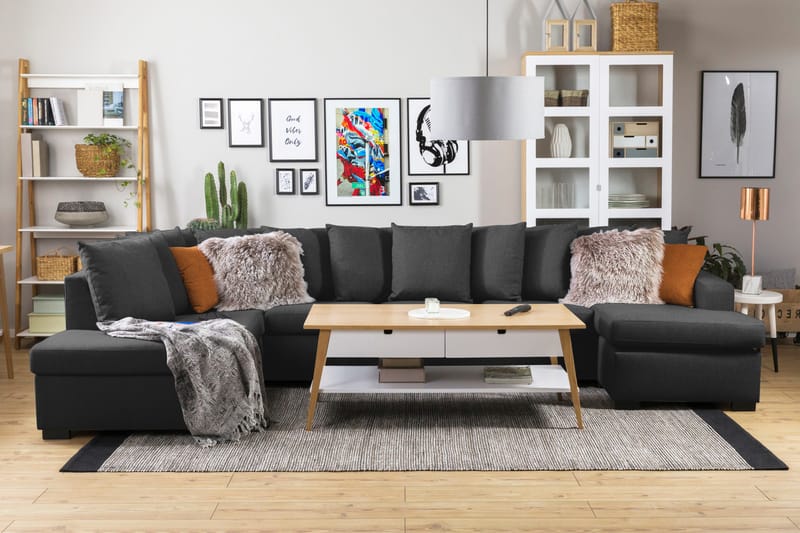 Crazy 5-personers Venstrevendt U-formet X-Large Sofa med Divan og Chaiselong i Stof inkl. Kuvertpuder - Antracit - Møbler - Sofaer - U Sofa