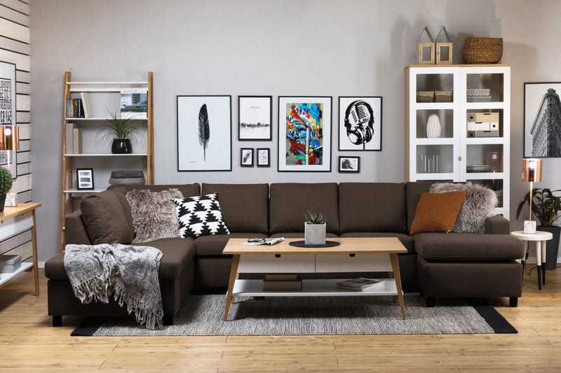 Crazy 5-personers Venstrevendt U-formet X-Large Sofa med Chaiselong i Stof - Brun - Møbler - Sofaer - U Sofa