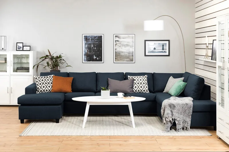 Crazy 5-personers Højrevendt U-formet X-Large Sofa med Chaiselong i Stof - Blå - Møbler - Sofaer - U Sofa