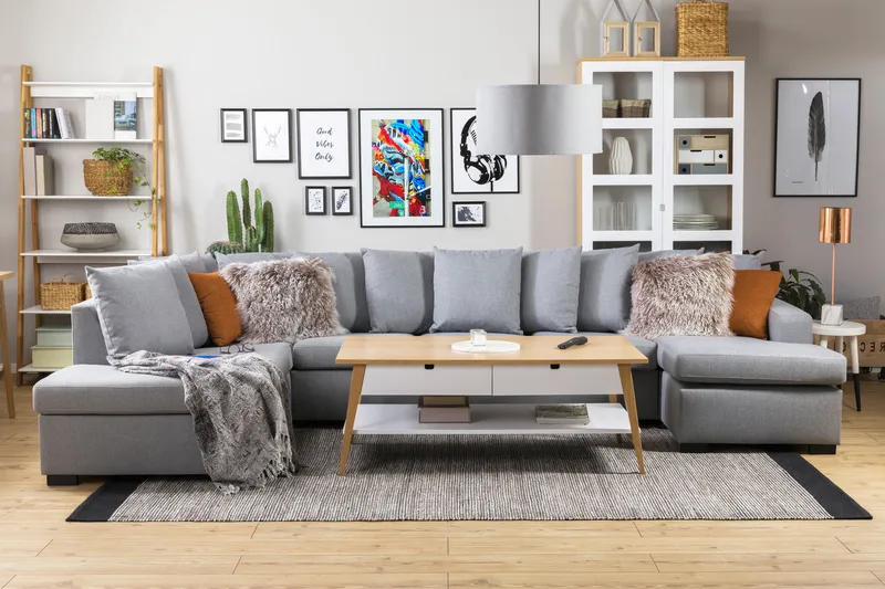 Crazy 5-personers Venstrevendt U-formet X-Large Sofa med Divan og Chaiselong i Stof inkl. Kuvertpuder - Grå - Møbler - Sofaer - U Sofa