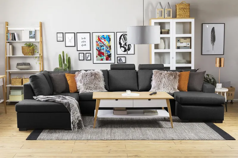 Crazy 5-personers Venstrevendt U-formet X-Large Sofa med Chaiselong i Stof - Antracit - Møbler - Sofaer - U Sofa