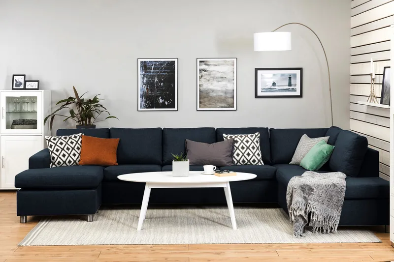 Crazy 5-personers Højrevendt U-formet X-Large Sofa med Chaiselong i Stof - Blå - Møbler - Sofaer - U Sofa