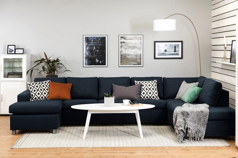 Crazy 5-personers Højrevendt U-formet X-Large Sofa med Chaiselong i Stof - Blå - Møbler - Sofaer - U Sofa