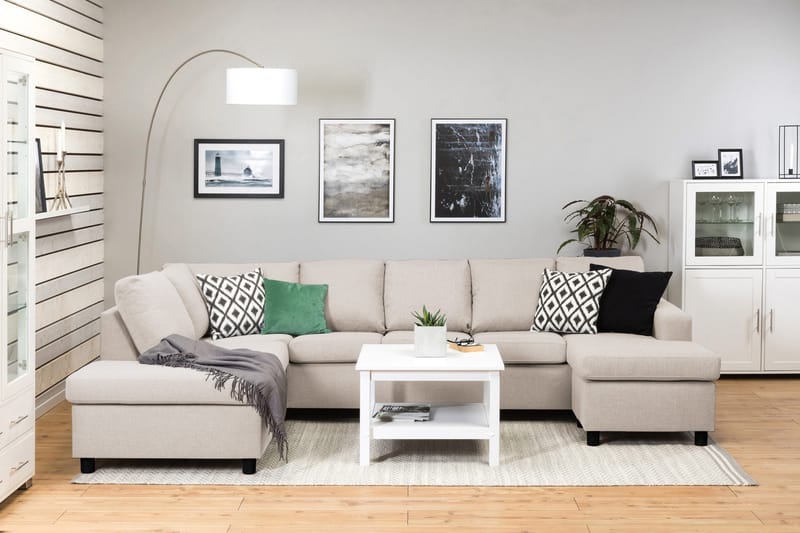 Crazy 5-personers Venstrevendt U-formet Sofa med Chaiselong i Stof - Beige - Møbler - Sofaer - U Sofa