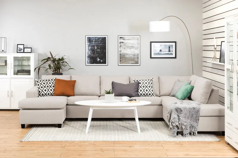 Crazy 5-personers Højrevendt U-formet X-Large Sofa med Chaiselong i Stof - Beige - Møbler - Sofaer - U Sofa