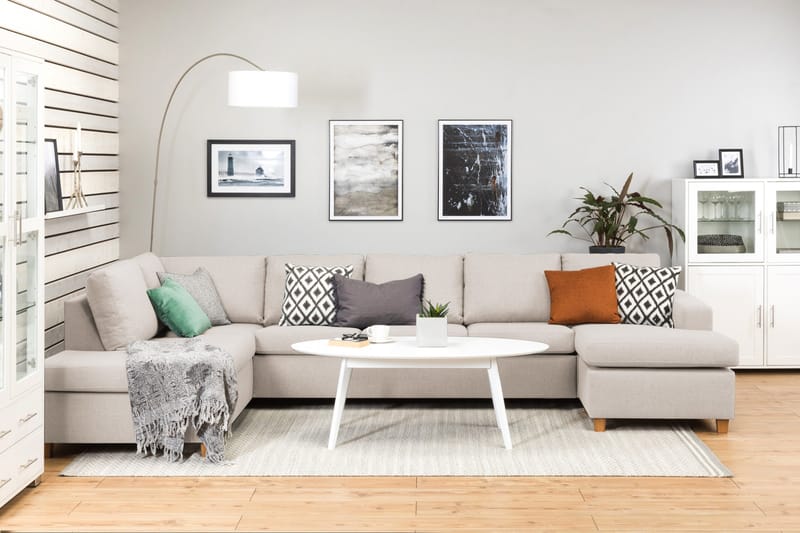 Crazy 5-personers Venstrevendt U-formet X-Large Sofa med Chaiselong i Stof - Beige - Møbler - Sofaer - U Sofa