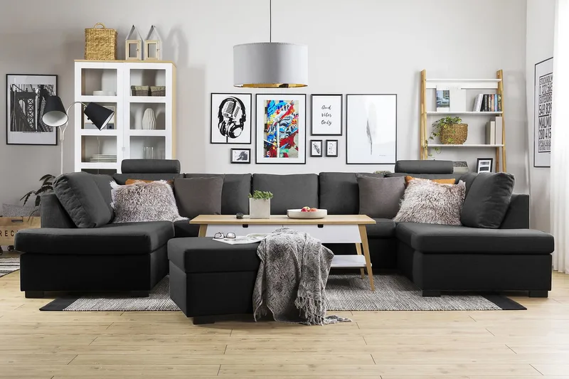 Crazy 5-personers U-formet Sofa med dobbeltchaiselong i Stof - Antracit - Møbler - Sofaer - U Sofa