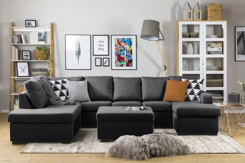 Crazy 5-personers Venstrevendt U-formet Sofa med Chaiselong i Stof - Mørkegrå - Møbler - Sofaer - U Sofa