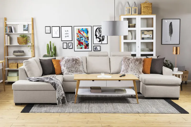 Crazy 5-personers Venstrevendt U-formet X-Large Sofa med Chaiselong i Stof - Beige - Møbler - Sofaer - U Sofa