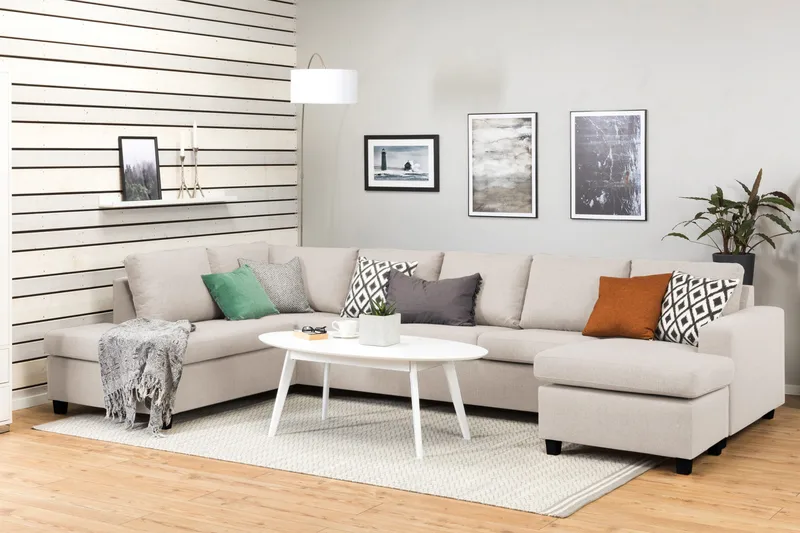 Crazy 5-personers Venstrevendt U-formet X-Large Sofa med Chaiselong i Stof - Beige - Møbler - Sofaer - U Sofa