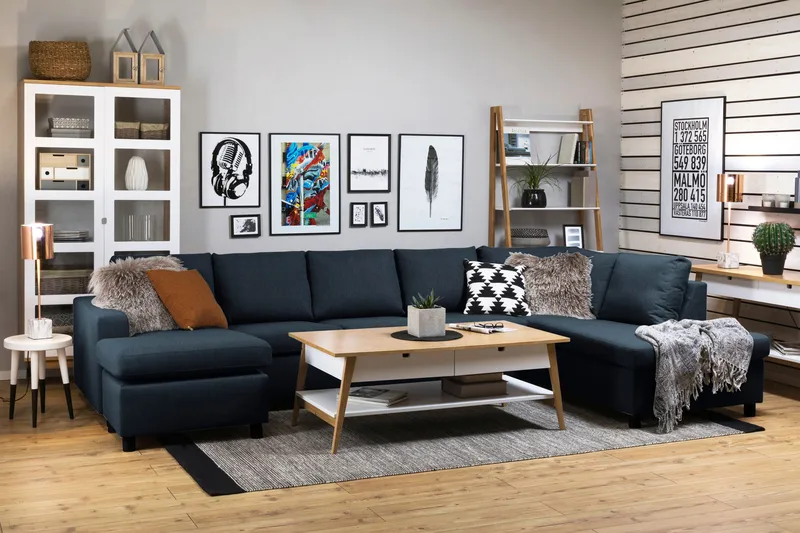 Crazy 5-personers Højrevendt U-formet X-Large Sofa med Chaiselong i Stof - Blå - Møbler - Sofaer - U Sofa