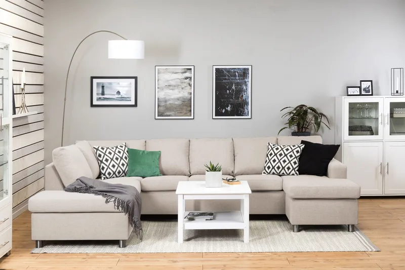 Crazy 5-personers Venstrevendt U-formet Sofa med Chaiselong i Stof - Beige - Møbler - Sofaer - U Sofa