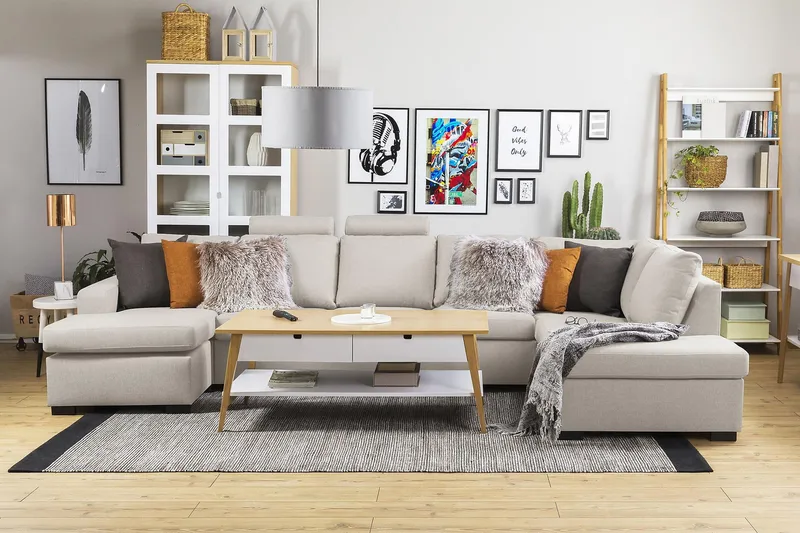 Crazy 5-personers Højrevendt U-formet X-Large Sofa med Chaiselong i Stof - Beige - Møbler - Sofaer - U Sofa