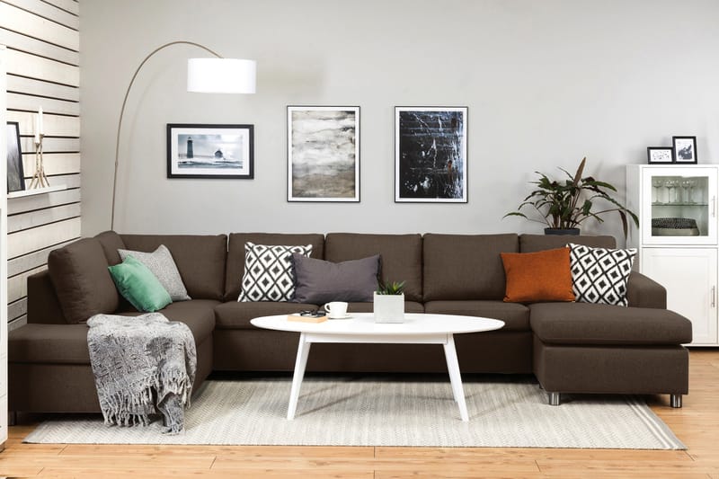 Crazy 5-personers Venstrevendt U-formet X-Large Sofa med Chaiselong i Stof - Brun - Møbler - Sofaer - U Sofa