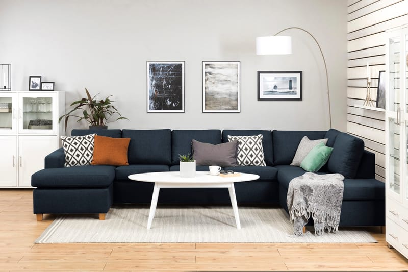 Crazy 5-personers Højrevendt U-formet X-Large Sofa med Chaiselong i Stof - Blå - Møbler - Sofaer - U Sofa