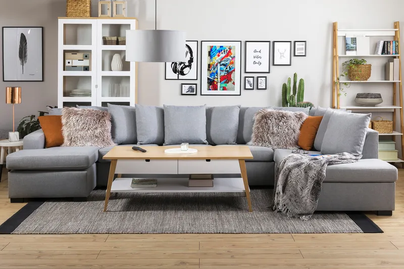 Crazy 5-personers Højrevendt U-formet X-Large Sofa med Divan og Chaiselong i Stof inkl. Kuvertpuder - Grå - Møbler - Sofaer - U Sofa