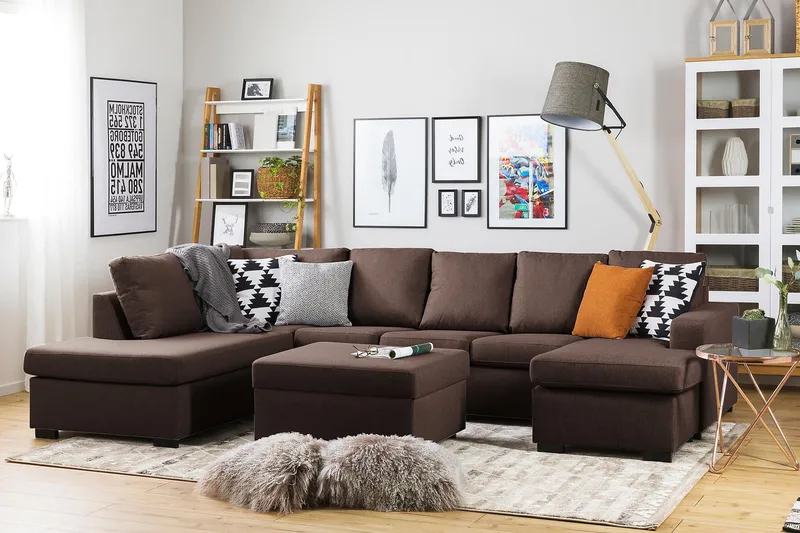 Crazy 5-personers Venstrevendt U-formet Sofa med Chaiselong i Stof - Brun - Møbler - Sofaer - U Sofa