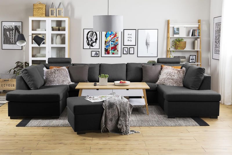 Crazy 5-personers U-formet Sofa med dobbeltchaiselong i Stof - Antracit - Møbler - Sofaer - U Sofa