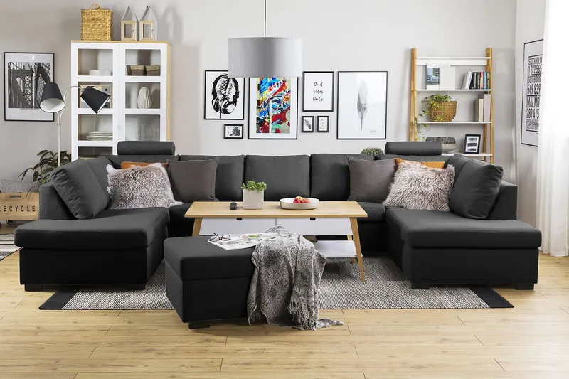 Crazy 5-personers U-formet Sofa med dobbeltchaiselong i Stof - Antracit - Møbler - Sofaer - U Sofa