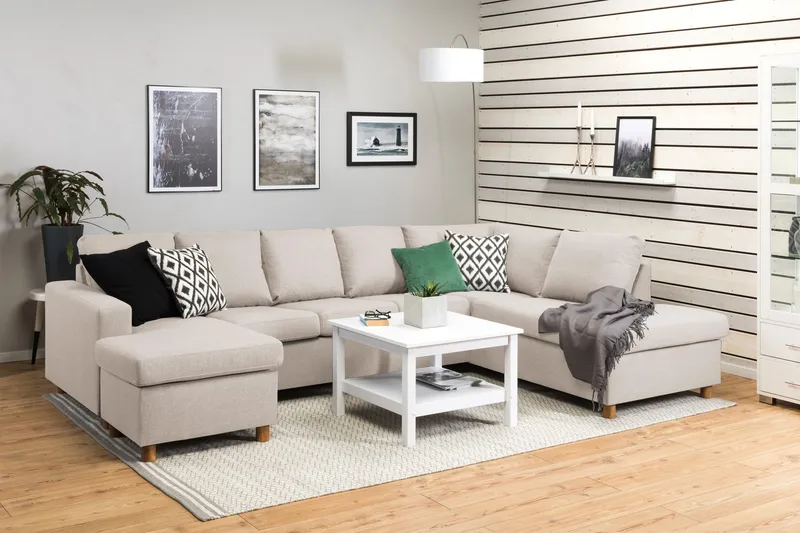 Crazy 5-personers Højrevendt U-formet X-Large Sofa med Chaiselong i Stof - Beige - Møbler - Sofaer - U Sofa