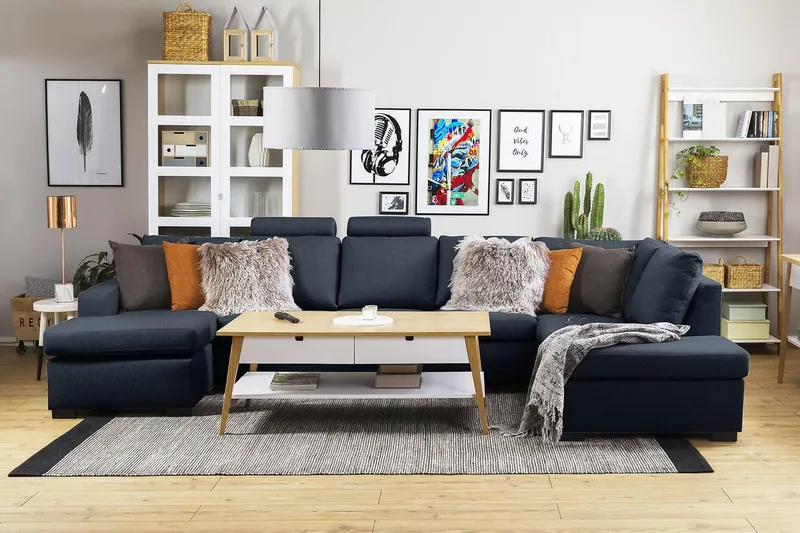 Crazy 5-personers Venstrevendt U-formet X-Large Sofa med Chaiselong i Stof - Blå - Møbler - Sofaer - U Sofa