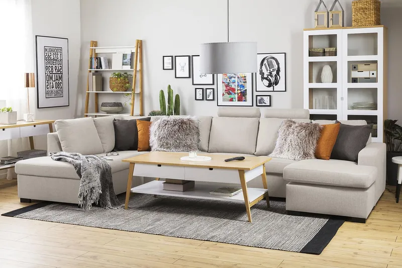 Crazy 5-personers Venstrevendt U-formet X-Large Sofa med Chaiselong i Stof - Beige - Møbler - Sofaer - U Sofa