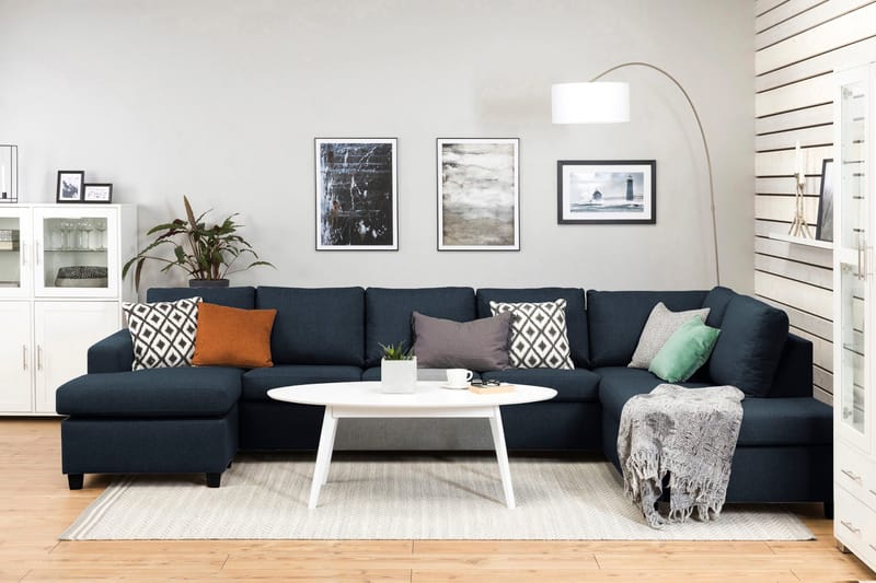 Crazy 5-personers Højrevendt U-formet X-Large Sofa med Chaiselong i Stof - Blå - Møbler - Sofaer - U Sofa