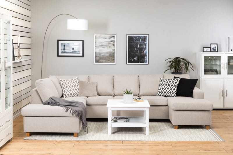 Crazy 5-personers Venstrevendt U-formet Sofa med Chaiselong i Stof - Beige - Møbler - Sofaer - U Sofa