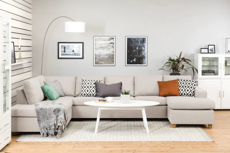 Crazy 5-personers Venstrevendt U-formet X-Large Sofa med Chaiselong i Stof - Beige - Møbler - Sofaer - U Sofa