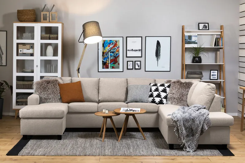 Crazy 5-personers Højrevendt U-formet X-Large Sofa med Chaiselong i Stof - Beige - Møbler - Sofaer - U Sofa