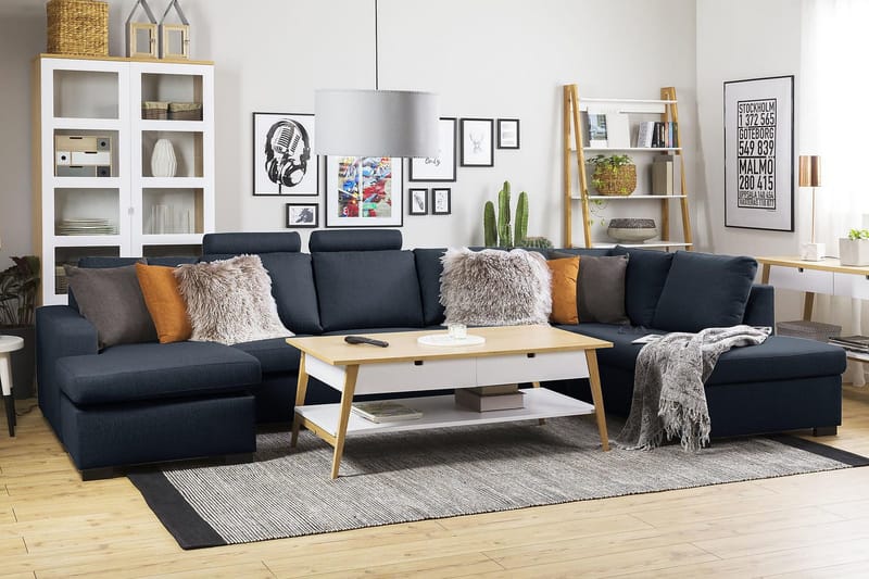 Crazy 5-personers Højrevendt U-formet X-Large Sofa med Chaiselong i Stof - Blå - Møbler - Sofaer - U Sofa