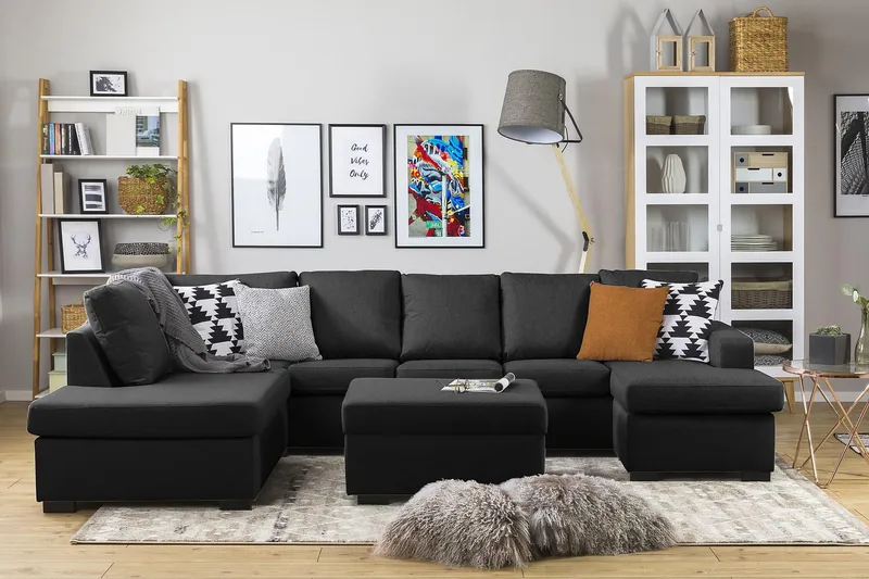 Crazy 5-personers Venstrevendt U-formet Sofa med Chaiselong i Stof - Antracit - Møbler - Sofaer - U Sofa